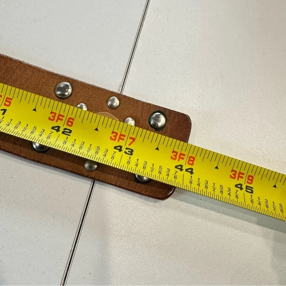 Calvin Klein Studded Leather Belt | Brown Western Boho | Silver Buckle XL